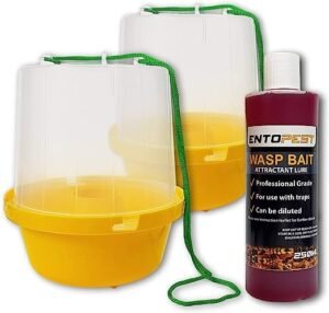 Entopest 2 x Hanging Wasp Trap Control Pot & Bait Attractant Lure Kit